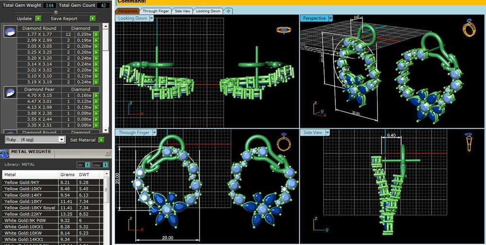 Custom jewellery CAD model design Perth - gem reporter and metal weights