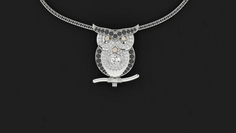 Photorealistic jewellery render Perth - owl pendant CAD design